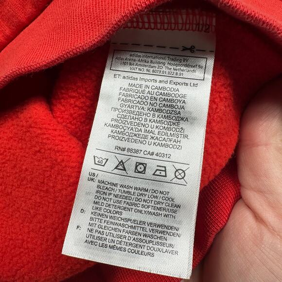 Adidas Red Hoodie Pullover Cropped Stripe Sleeve Leoflage Trefoil Sweater Large - Picture 10 of 15